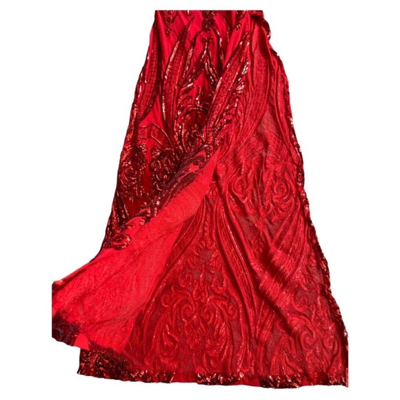 FN Red Halter Sequin Gown! - Picture 9 of 10